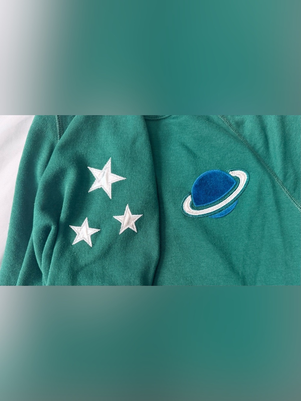 Old Navy Celestial Planet Star Sweatshirt Deep Teal Green Large - Picture 3 of 7